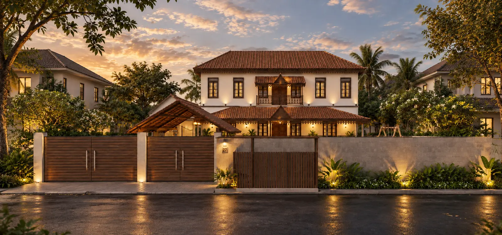 Vidiyal — street elevation, dusk